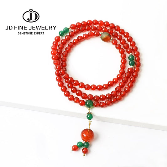 JD Natural Red Agate Multi-circle Beaded Bracelets For Women 6mm Round Bead Handmade Pendant Necklace Yoga Buddha Prayer Jewelry