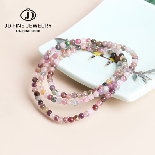 JD Natural Tourmaline Colorful Beads Bracelet Women Fashion 4mm Stone Rainbow Three Circle Energy Balance Wristband Jewelry