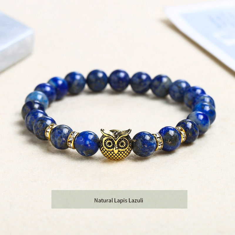 JD Natural Stone Yellow Tiger Eye Beaded Bracelet Men Women Gold Color Owl Energy Yoga Elastic Buddha Bangles Charm Jewelry Gift