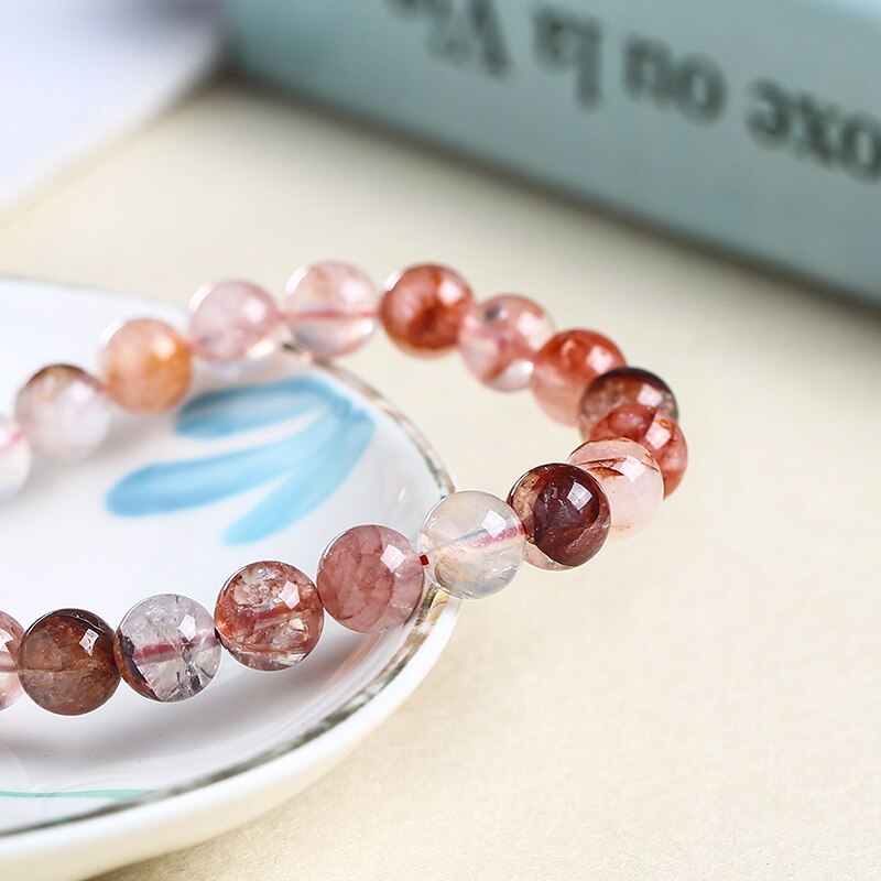 JD Natural Red Gum Flower Quartz Multi-inclusions Crystal Bead Bracelets Women Colorful Reiki Healing Elegant Wristband Bangles