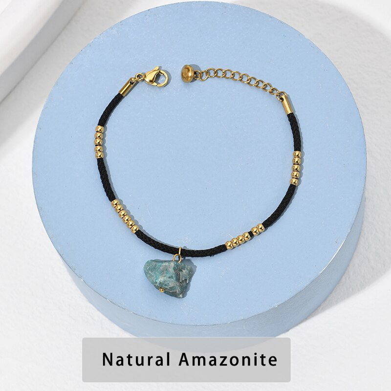 CHANGE BETTER Gold Color Stainless Steel Leather Adjustable Bracelet Women Trendy Natural Rough Crystal Charms Healing Bangles