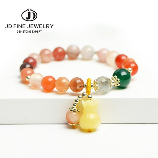 JD Multiple Color Agate Strand Bracelet Natural Salt Source Agate & Beeswax Jade Lucky Bag Charm Bracelet For Christmas Gift