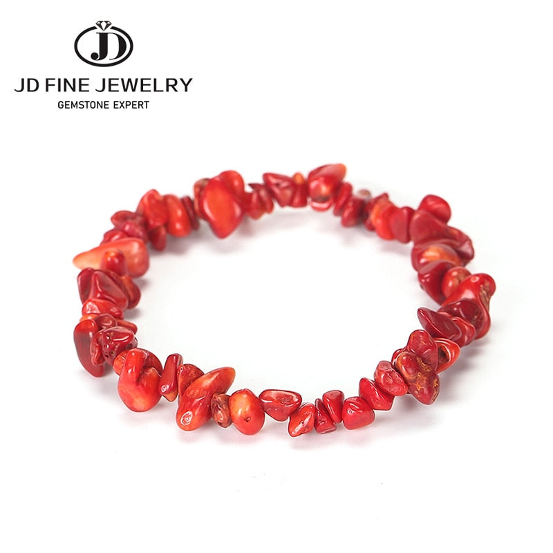 JD Irregular Chips Natural Stone Bracelet Coral Turquoise Beads Quartz Gravel Stretch Bracelets Bangles for Women Girls