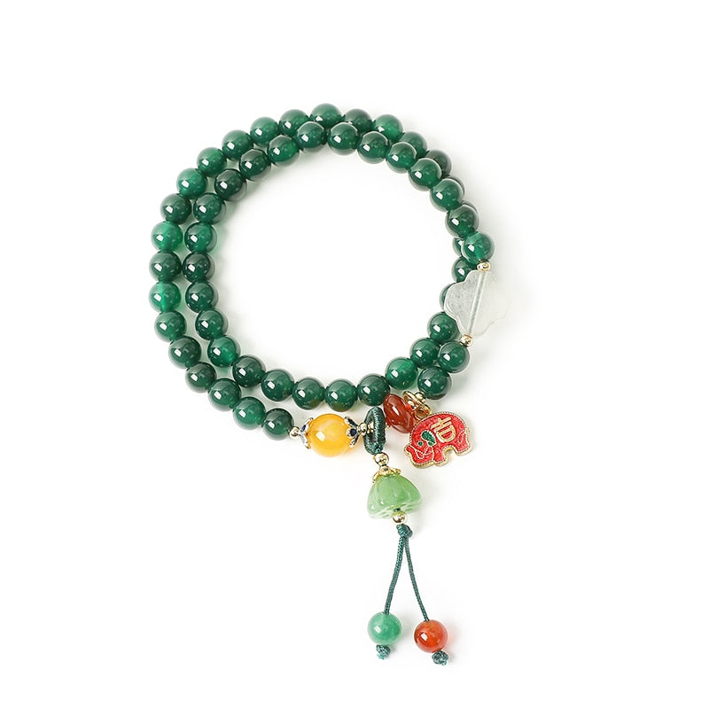 JD Natural Green Jade Multi-circle Bracelet Women Elastic Beaded Bracelet Bangle Fashion Charm Temperament Jewelry For Women