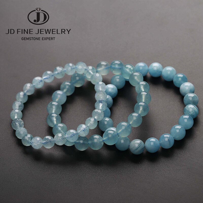 JD Natural Stone Aquamarine Beaded Bracelet Women Fashion Charm Blue Colored Energy Bead Elastic Bangles Female Jewelry Gifts