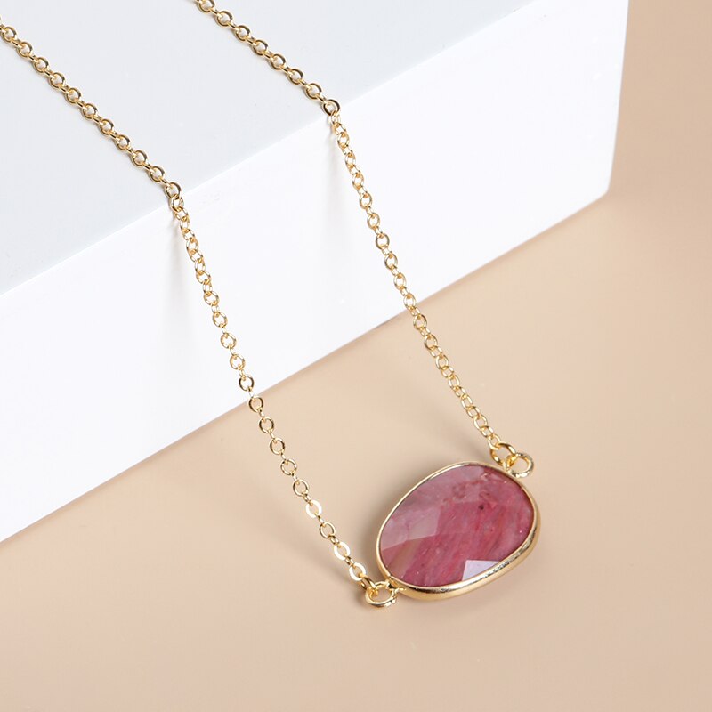 JD Natural Pink Quartz Pendant Elegant Multicolor Candy Faceted Crystal and Stone Pendant Necklace Fashion Women Girls