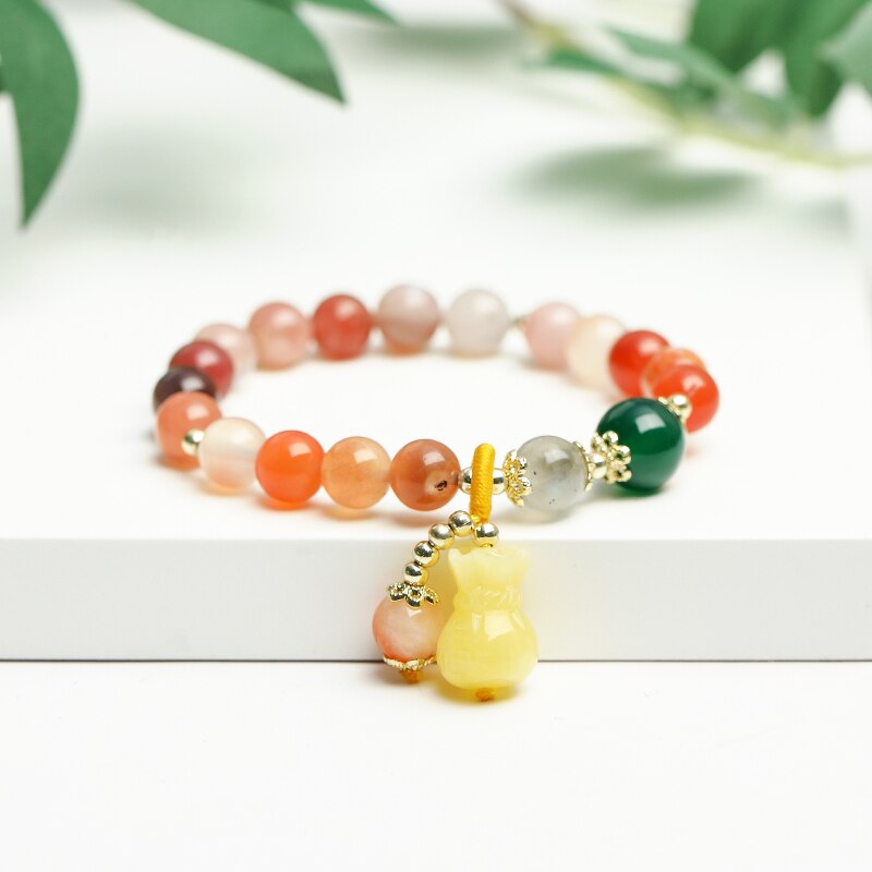 JD Multiple Color Agate Strand Bracelet Natural Salt Source Agate & Beeswax Jade Lucky Bag Charm Bracelet For Christmas Gift