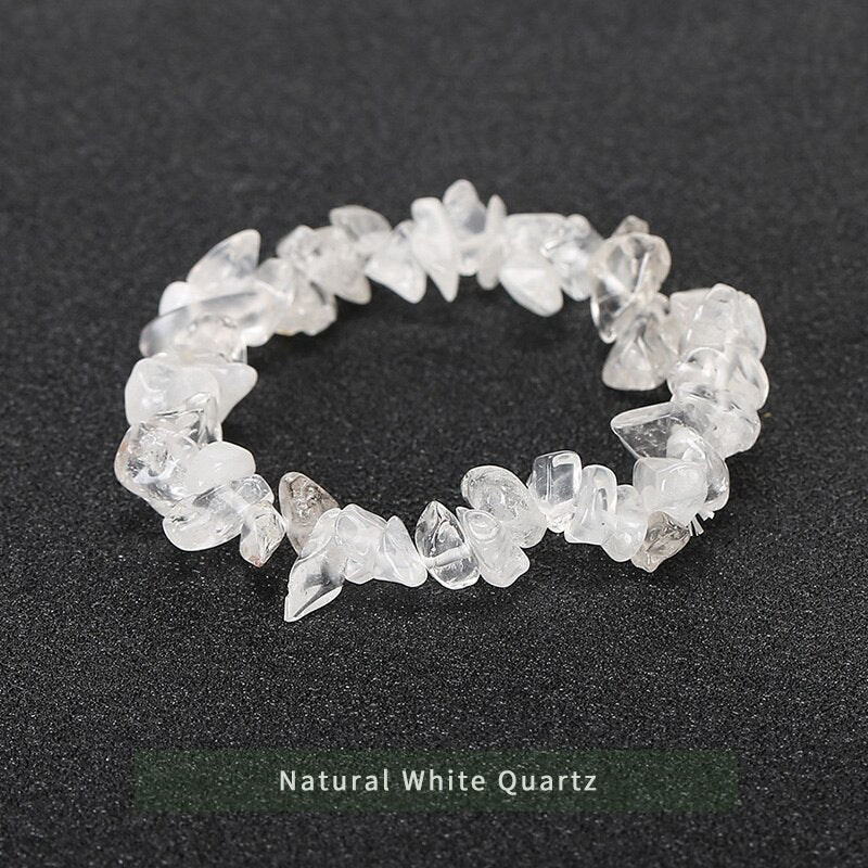 JD Natural Crystal Amethysts Chip Beads Bracelet Irregular Gravel Quartz Bangles Healing Charm Gifts for Women Men Wrist Jewelry