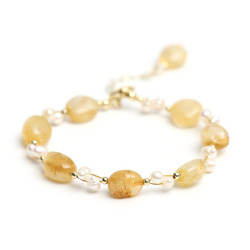 JD Natural Smooth Golden Rutilated Quartz Pearl Bead Bracelet Women Fashion Healing Crystal Adjustable Weave Chain Jewelry Gift