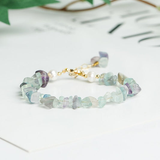 JD Natural Fluorite Crystal Gravel Stone Bracelets women Adjustable Gold Color Chain Chip Beads Bangles Handmade Wrist Jewelry