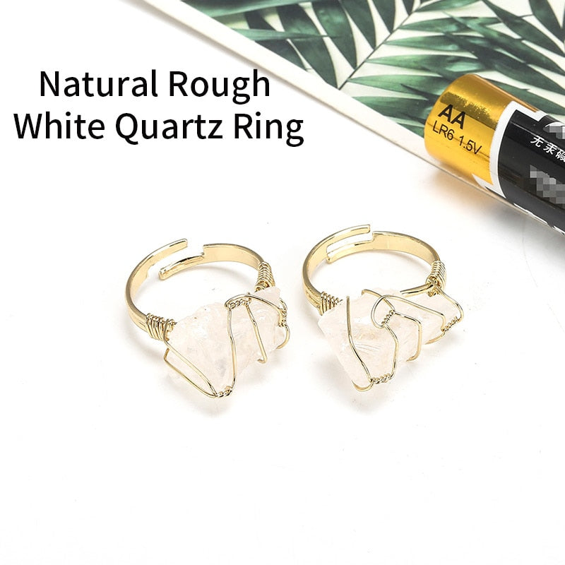 JD Natural Stone Irregular Wire Wrap Women Rings Healing Rough Stone Jewelry Fluorite Fashion Finger Ring Unique Jewelry Female