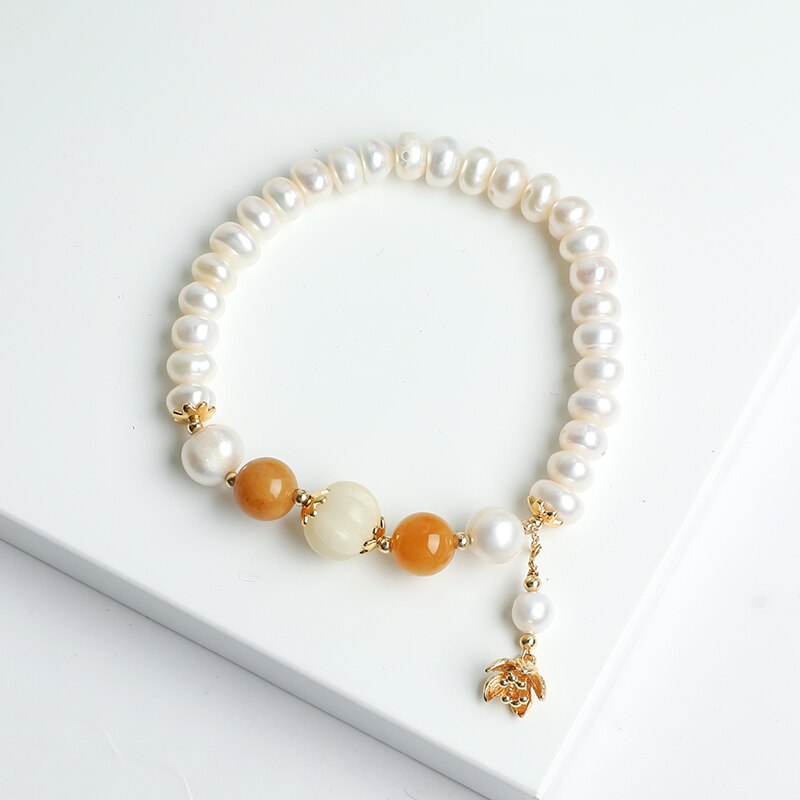 JD Irregular Natural Jade Beads Strand Bracelet Bangle for Women Jewelry Pumpkin Jade Bracelet Handmade Strand Gift