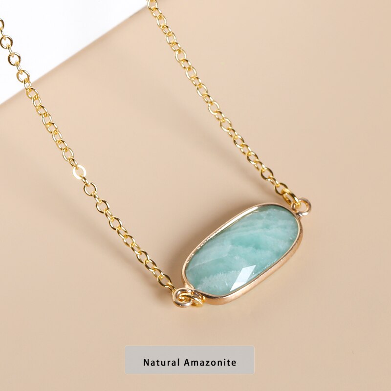 JD Natural Stone Pendant Double Hole Flash Labradorite Lapis Lazuli Oval Necklace Gold Color Charm Jewelry Making DIY Necklace