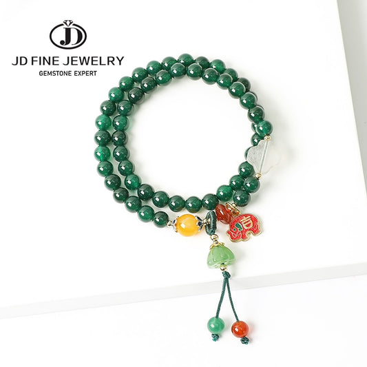 JD Natural Green Jade Multi-circle Bracelet Women Elastic Beaded Bracelet Bangle Fashion Charm Temperament Jewelry For Women