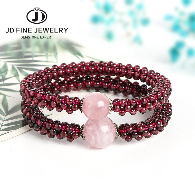 JD 3mm Natural Stone Red Garnet Beaded Bracelet Women Elegant Amethyst Red Agate Rope Braid Lucky Bangles Yoga Energy Wrist Gift