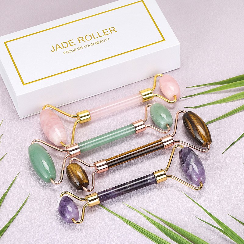 JD Facial Massage Roller Double Heads Jade Stone Face Lift Body Skin Relaxation Slimming Beauty Neck Thin Lift Gift Box