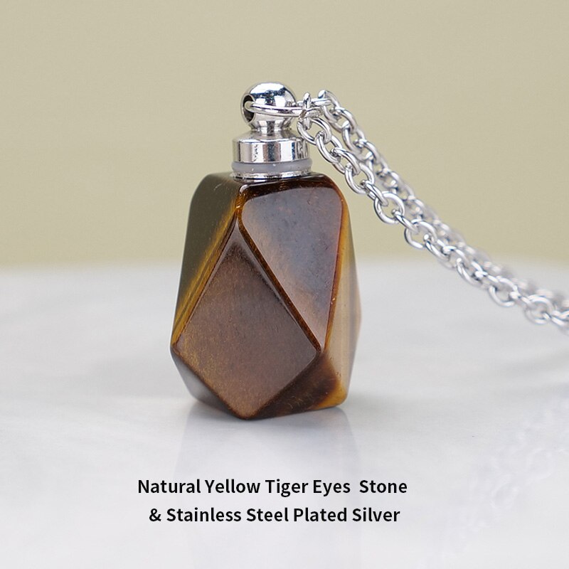 JD Natural Stone Quartz Perfume Bottle Pendants Faceted Rainbow Jasper Pink Quartz Amethyst Charm Necklace