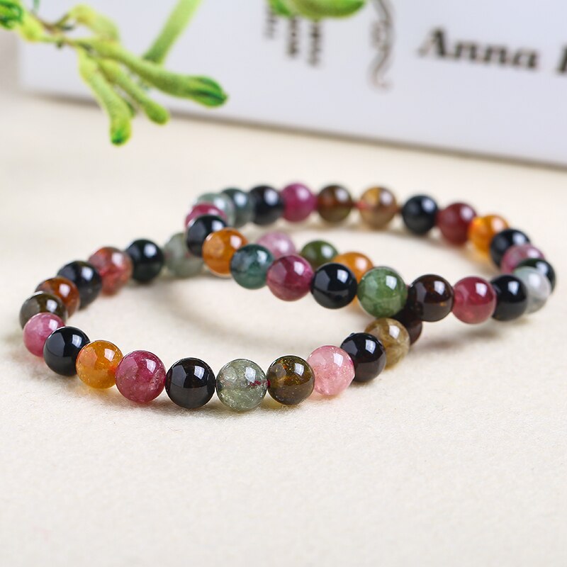 JD 7A Natural Colorful Tourmaline Bracelet Women Round Unique Natural Stone Beads Lucky Agate Bangles Carnelian Jewelry For Gift