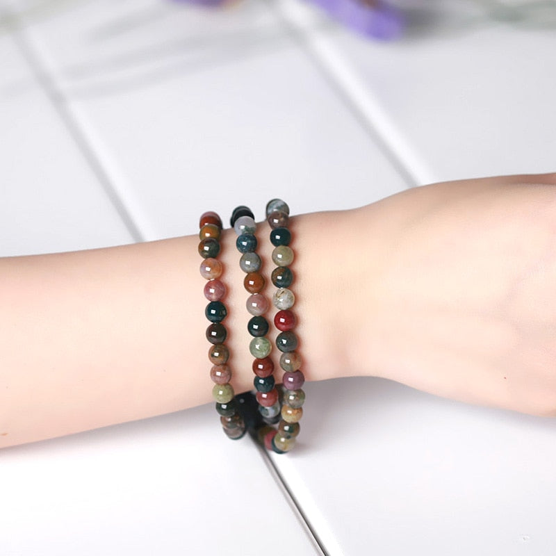 JD 6-7mm Natural Indian Agate Tourmaline Color Crystal Bracelet Buddha Beads Natural Stone Made Colorful Good Quality Multilayer