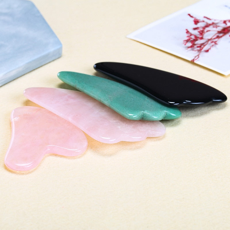 JD Natural Jade Guasha Scraping Massage Scraper Face Massager Board Rose Quartz Agate Acupoint Facial Eye Care