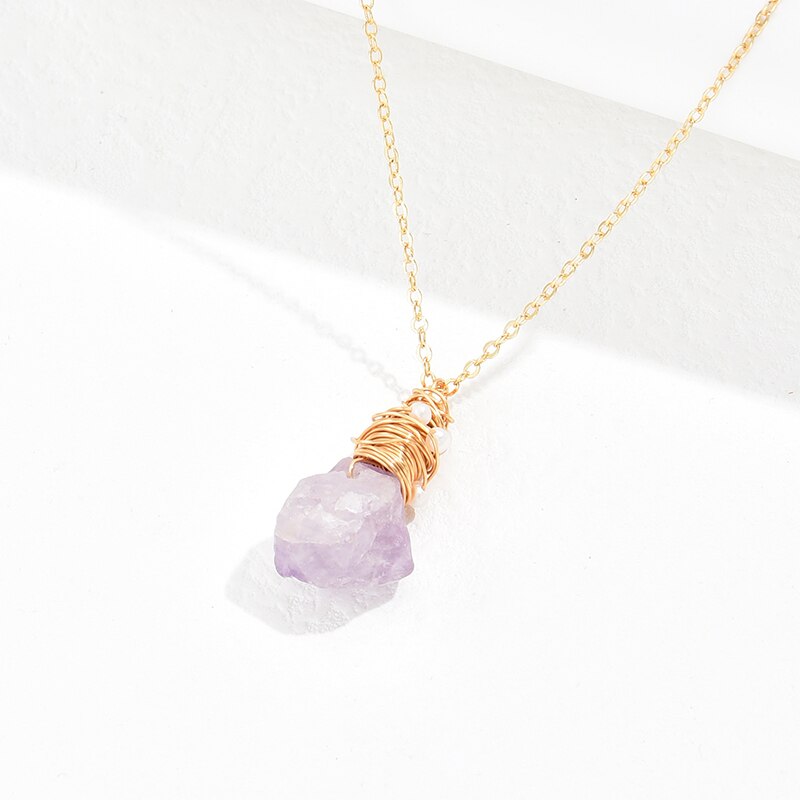 JD Natural Stone Amethyst Crystal Pendant Necklace Brazil Druzy Irregular Shape Lavender Semi-precious Handmade Jewelry Necklace