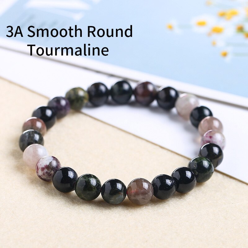 JD 7A Natural Colorful Tourmaline Bracelet Women Round Unique Natural Stone Beads Lucky Agate Bangles Carnelian Jewelry For Gift