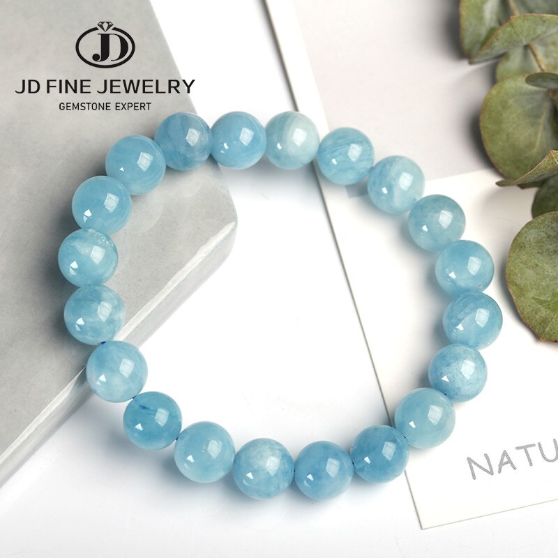 JD Natural Stone Aquamarine Beaded Bracelet Women Fashion Charm Blue Colored Energy Bead Elastic Bangles Female Jewelry Gifts