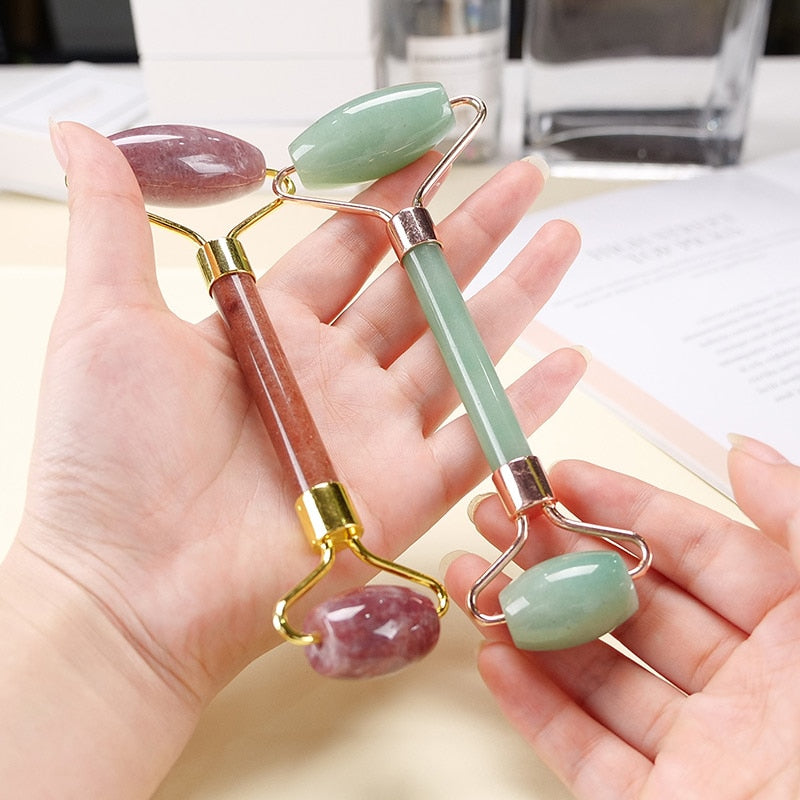 JD Facial Massage Roller Double Heads Jade Stone Face Lift Body Skin Relaxation Slimming Beauty Neck Thin Lift Gift Box