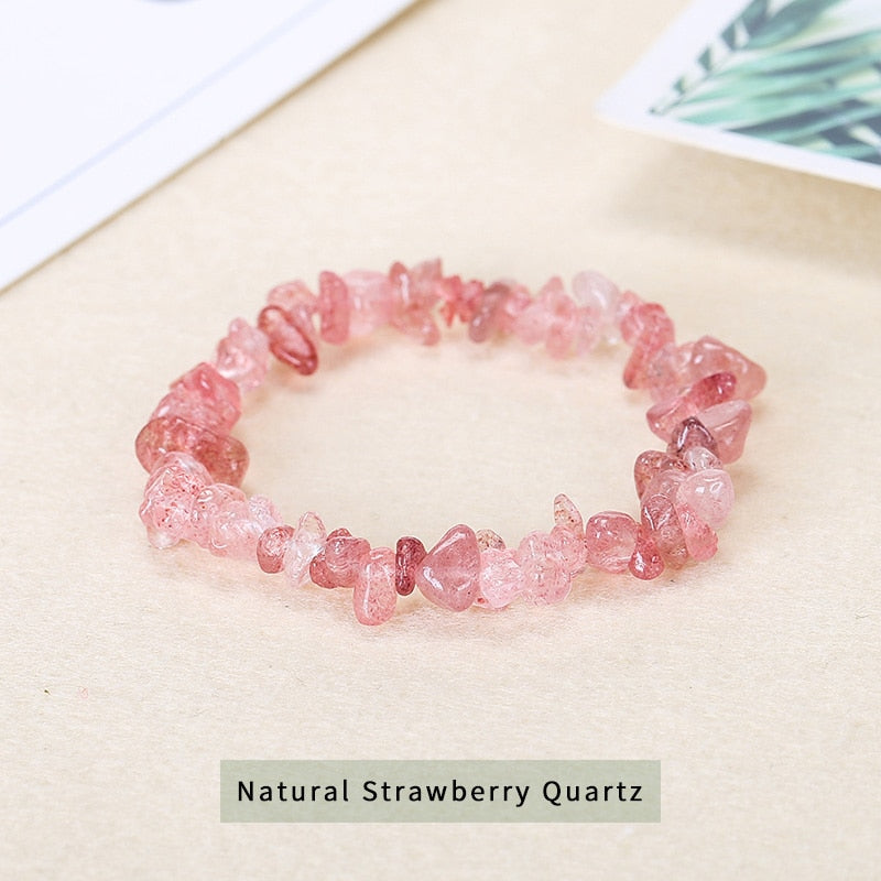 JD Natural Crystal Amethysts Chip Beads Bracelet Irregular Gravel Quartz Bangles Healing Charm Gifts for Women Men Wrist Jewelry