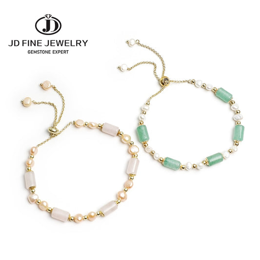 JD Retro Fashion Natural Pearl Crystal Quartz Aventurine Temperament Bracelet for Woman New Lucky Cuff Bracelet Anniversary Gift