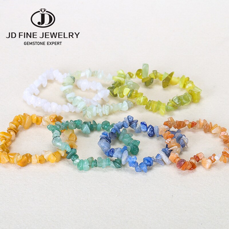 JD Irregular Chips Natural Stone Bracelet Turquoise Beads Quartz Gravel Stretch Bracelets Bangles for Women Girls Jewelry