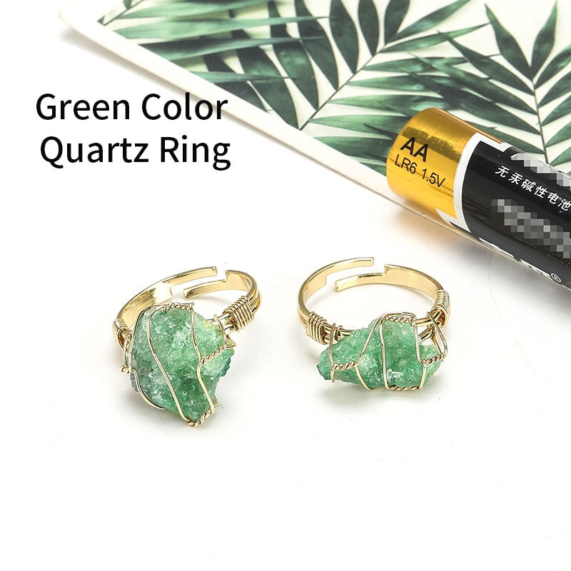 JD Natural Stone Irregular Wire Wrap Women Rings Healing Rough Stone Jewelry Fluorite Fashion Finger Ring Unique Jewelry Female