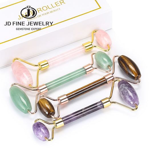 JD Facial Massage Roller Double Heads Jade Stone Face Lift Body Skin Relaxation Slimming Beauty Neck Thin Lift Gift Box