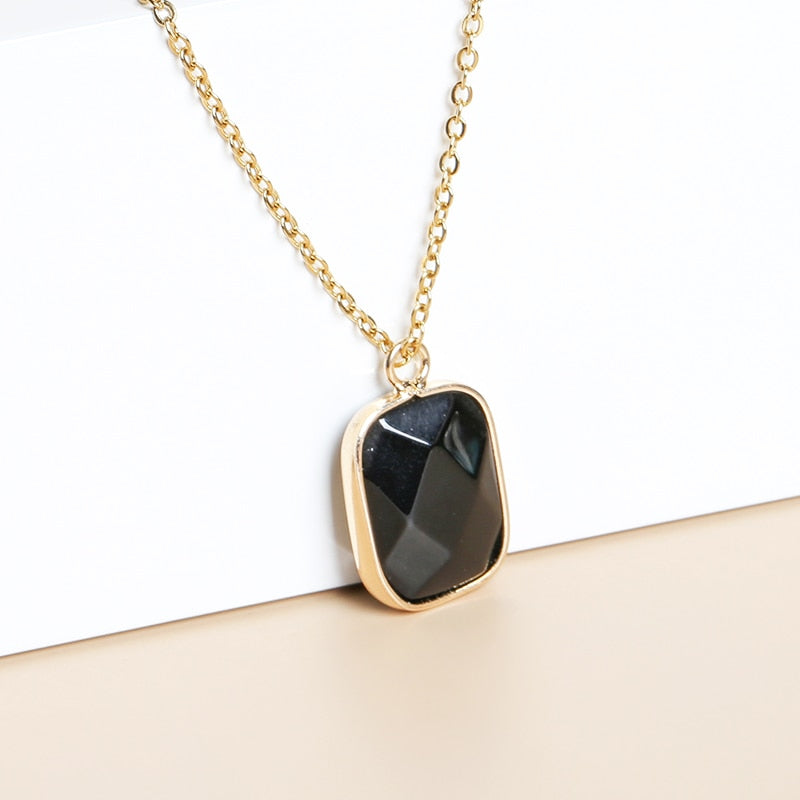 JD Natural Pink Quartz Faceted Square Shape Pendant Necklace For Women Gold Color Chain Crystal Energy Choker Grils Jewelry Gift