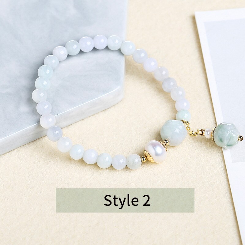 JD Natural Jade Emerald Beads Bracelet Elastic Bangle Charm Jewelry Yoga Water Drop Shell Flower Pendant Bracelet Woman