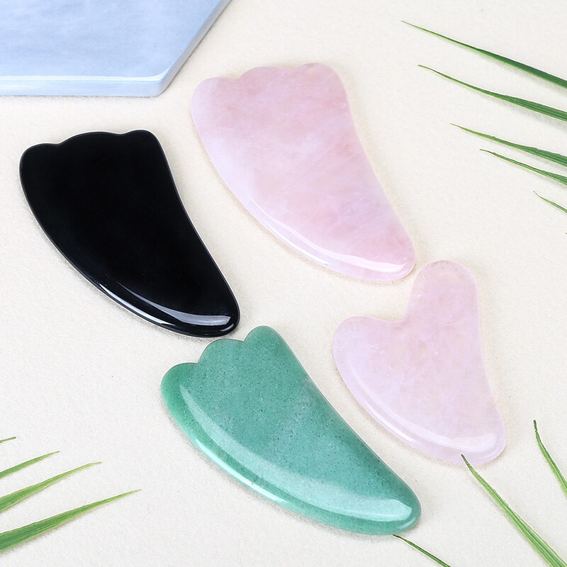 JD Natural Jade Guasha Scraping Massage Scraper Face Massager Board Rose Quartz Agate Acupoint Facial Eye Care