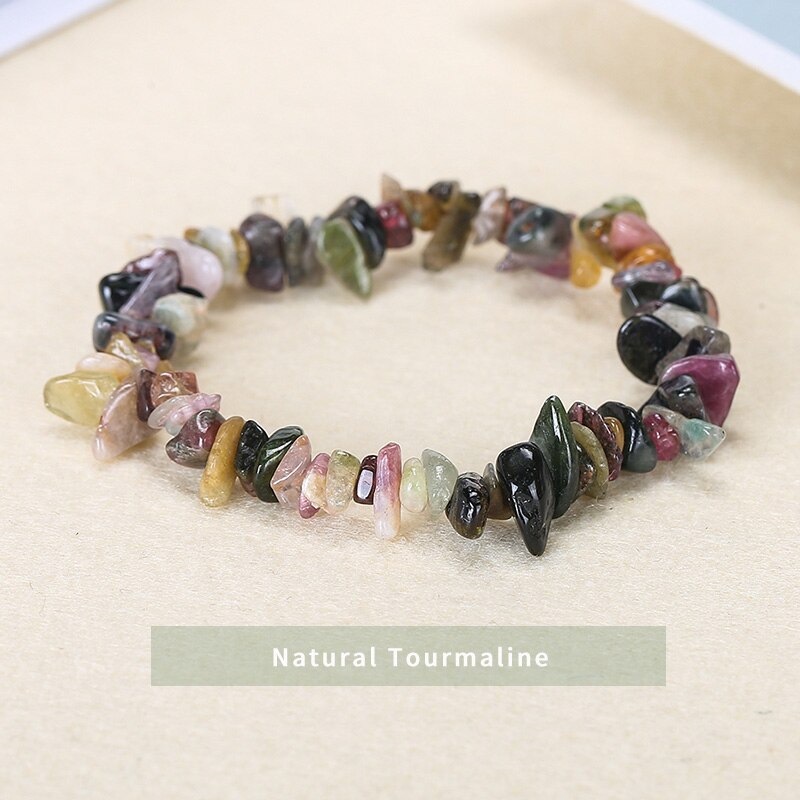 JD Natural Stone Irregular Gravel Tourmaline Bracelet Women Trendy 7 Chakra Crystal Chip Rope Bangles Yoga Wristband Jewelry