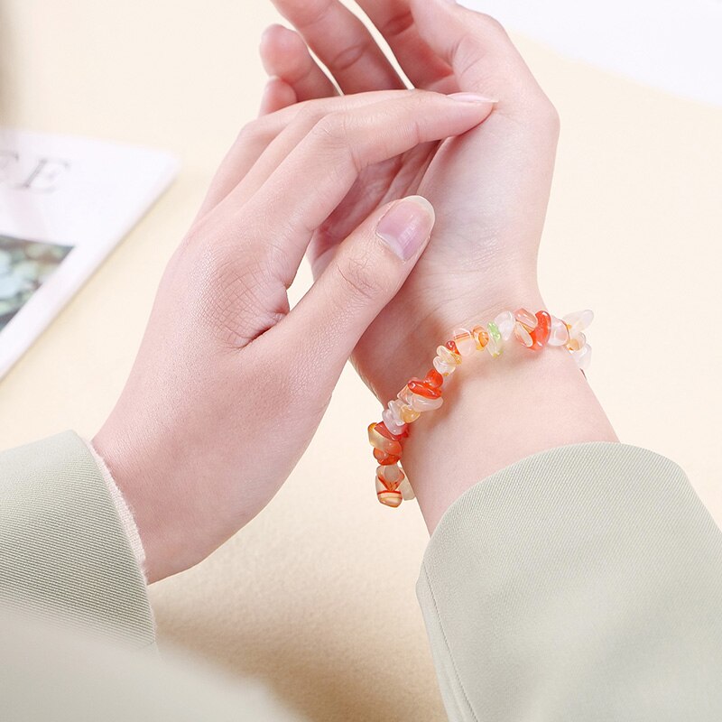 JD Irregular Gravel Stone Women Bracelet Trendy Crushed Agate Beads Bangles Natural Stone Chip Stretch Jewelry Wristband Gift