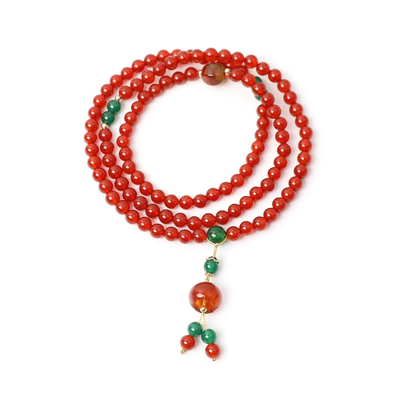 JD Natural Red Agate Multi-circle Beaded Bracelets For Women 6mm Round Bead Handmade Pendant Necklace Yoga Buddha Prayer Jewelry