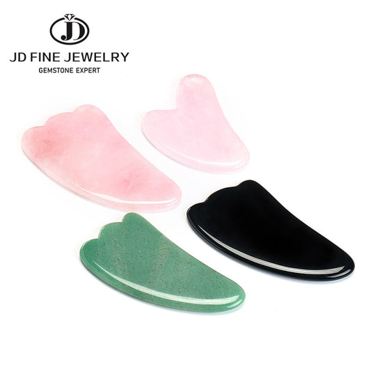 JD Natural Jade Guasha Scraping Massage Scraper Face Massager Board Rose Quartz Agate Acupoint Facial Eye Care