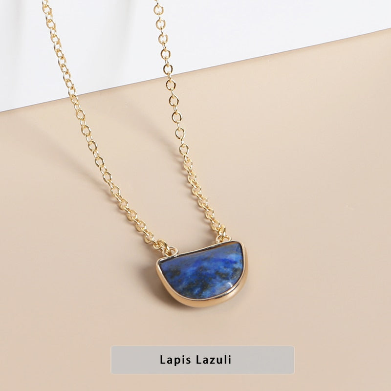 JD Geometric Lapis Lazuli Aventurine Pink Crystal Dalmatian Jasper Clavicle Chain Necklace Pendant For Women Gift 46+5cm