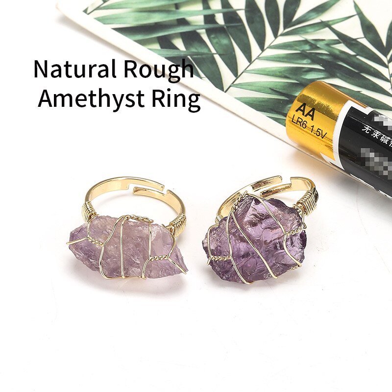 JD Natural Stone Irregular Wire Wrap Women Rings Healing Rough Stone Jewelry Fluorite Fashion Finger Ring Unique Jewelry Female