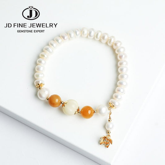 JD Irregular Natural Jade Beads Strand Bracelet Bangle for Women Jewelry Pumpkin Jade Bracelet Handmade Strand Gift