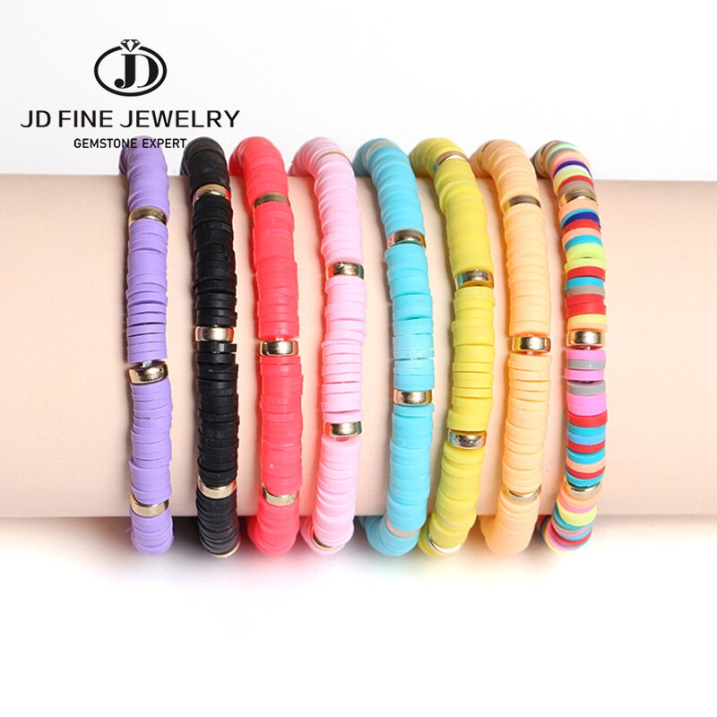 JD Full Color Polymer Clay Disc Beaded Bracelet For Women Fashion Fall Winter Jewelry High Quality Gold Color Beads Gift