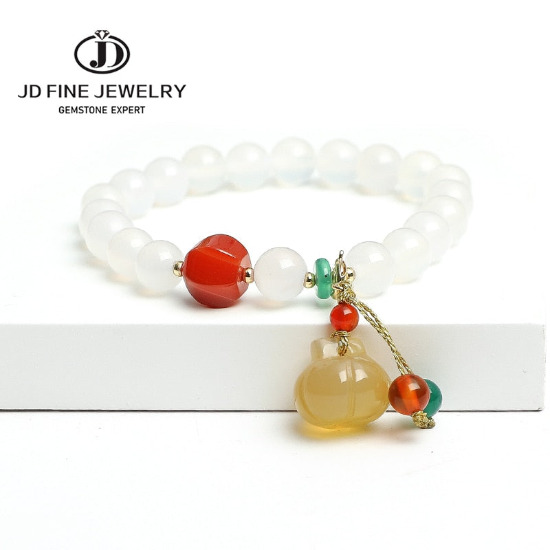 JD Natural White/Red/Green Agate Handmade Bracelets Exquisite Pumpkin Jade Beads Bracelet Lucky Jewelry Gift For Women