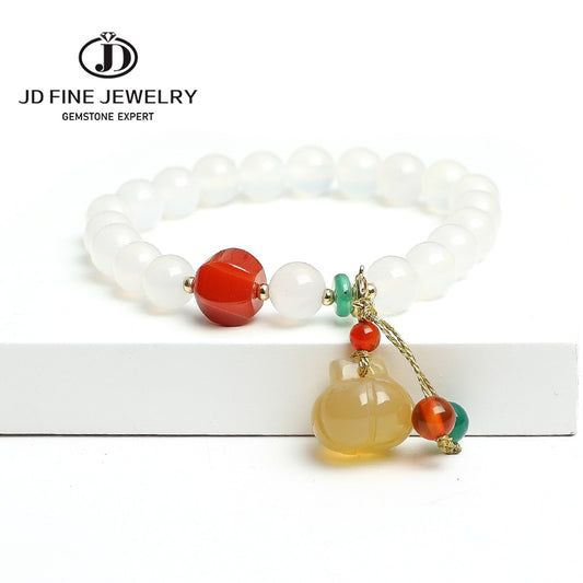 JD Natural White/Red/Green Agate Handmade Bracelets Exquisite Pumpkin Jade Beads Bracelet Lucky Jewelry Gift For Women