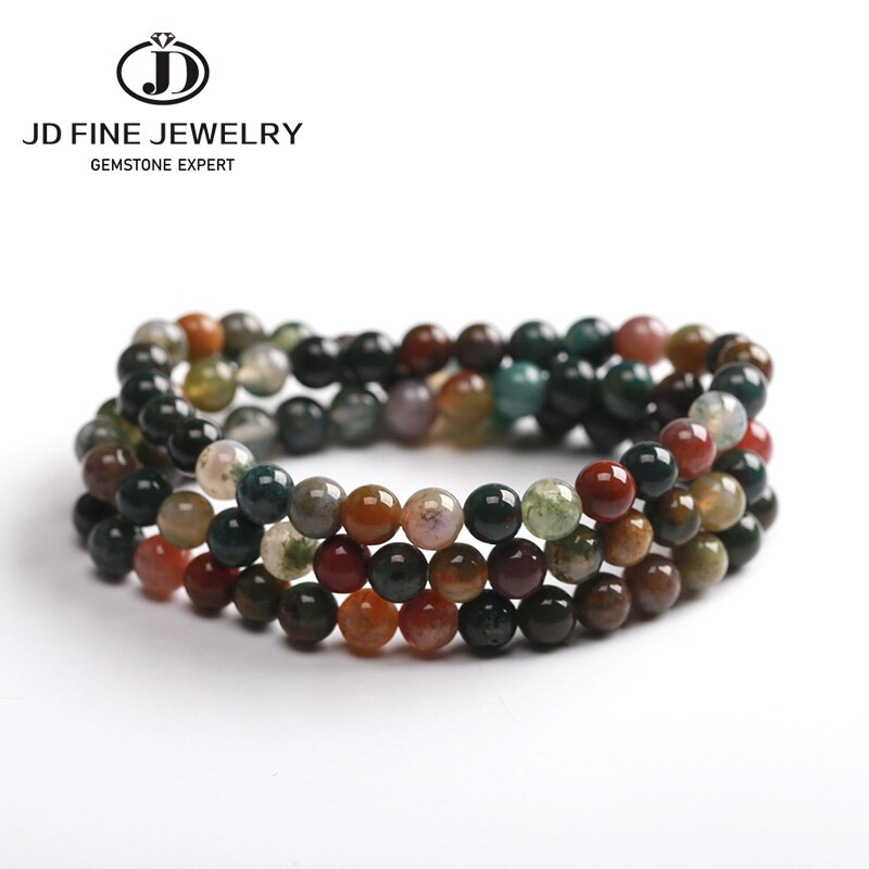 JD 6-7mm Natural Indian Agate Tourmaline Color Crystal Bracelet Buddha Beads Natural Stone Made Colorful Good Quality Multilayer