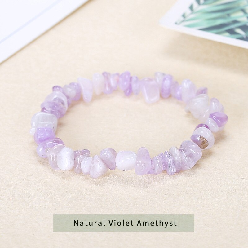 JD Natural Crystal Amethysts Chip Beads Bracelet Irregular Gravel Quartz Bangles Healing Charm Gifts for Women Men Wrist Jewelry