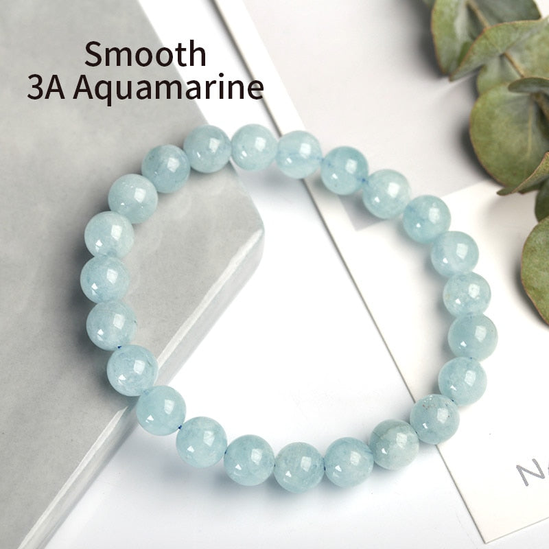 JD Natural Stone Aquamarine Beaded Bracelet Women Fashion Charm Blue Colored Energy Bead Elastic Bangles Female Jewelry Gifts