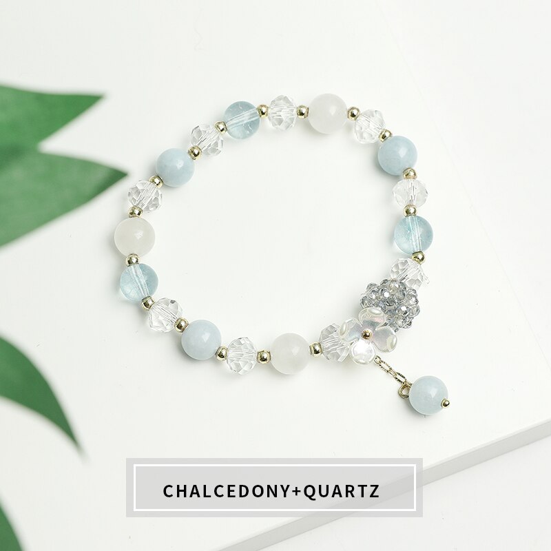 JD Hand Made Jewelry Exquisite Chalcedony Cat Eyes Stone Crystal Beads Bracelet  Flower Star  Design Pendant Bracelet For Girl